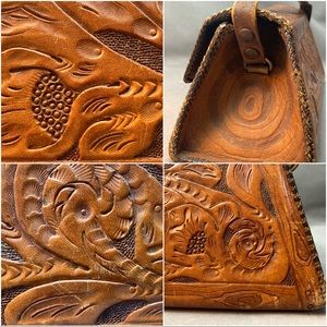 Vintage hand tooled leather handbag (light damage)
